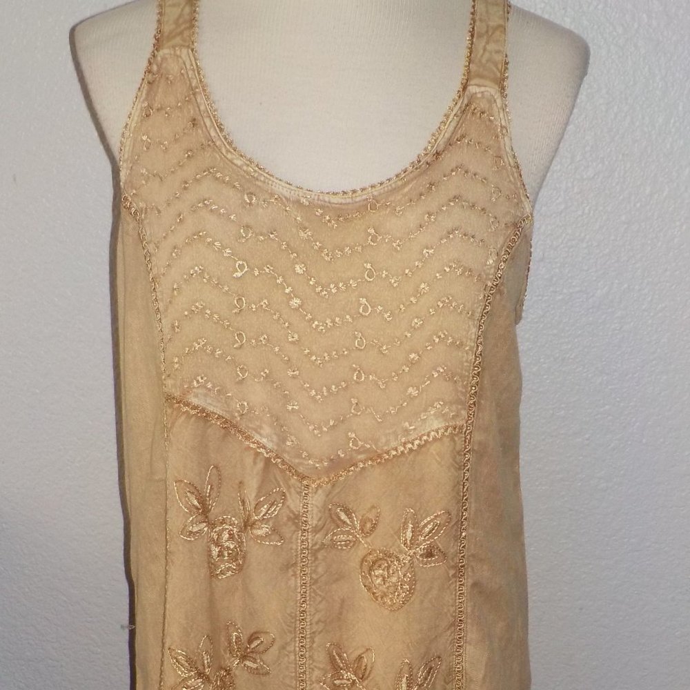 CUTE OPTIONS MS SIZE X-LARGE SAND BEIGE BOHO STYLE SCOOPNECK SLEEVELESS DRESS